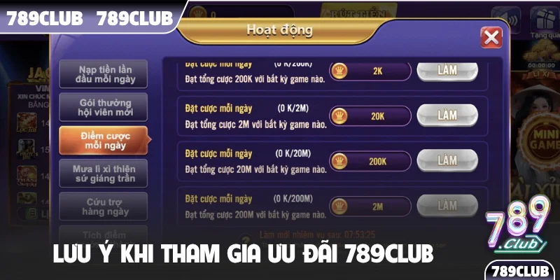 Lưu ý khi tham gia ưu đãi 789Club